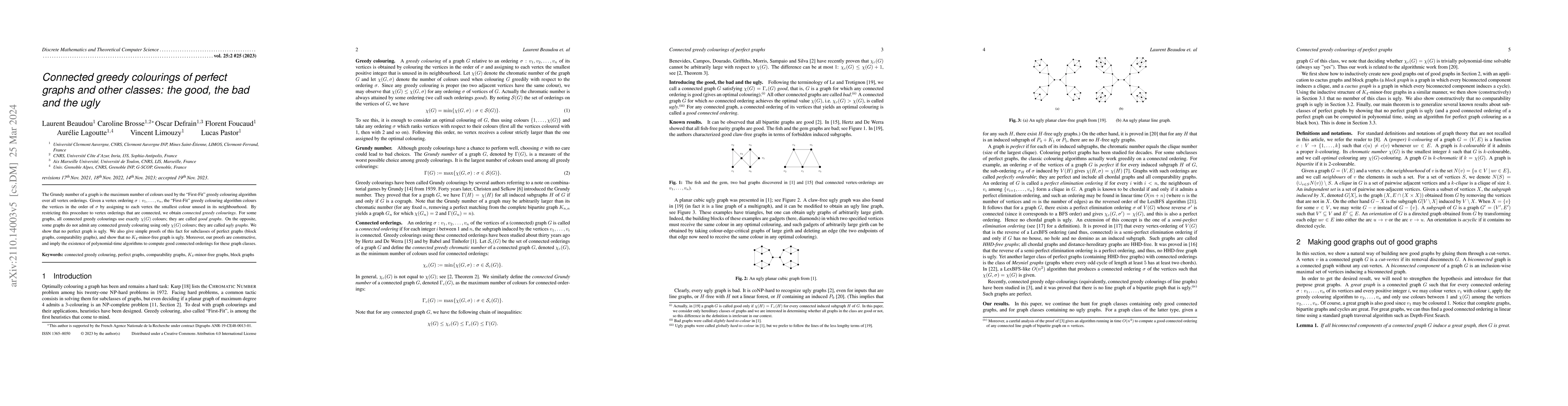 Thumbnail for Connected greedy colourings of perfect graphs and other classes: the
  good, the bad and the ugly