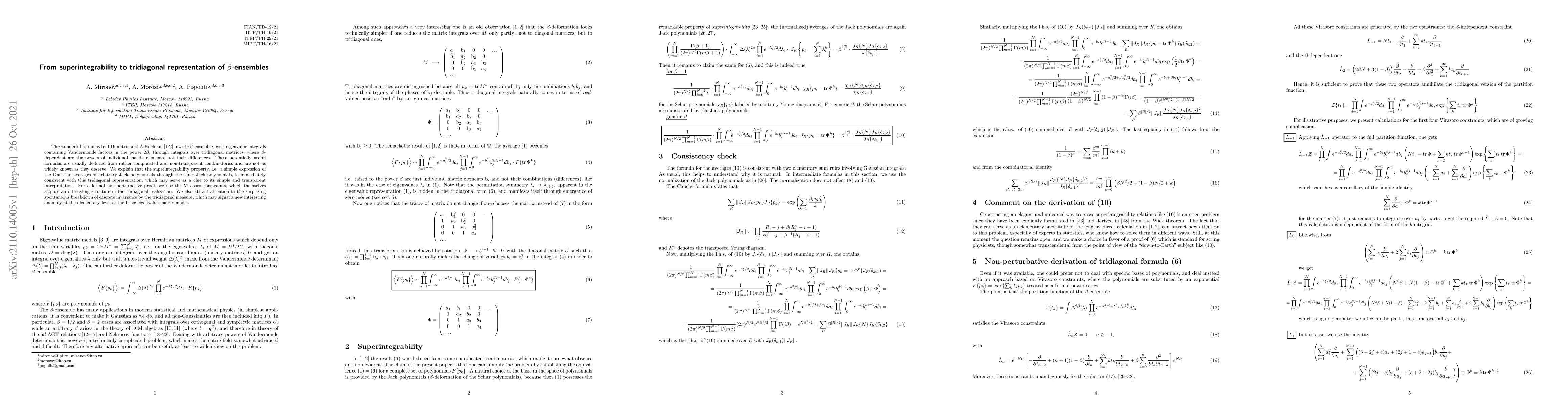 Thumbnail for From superintegrability to tridiagonal representation of
  $\beta$-ensembles