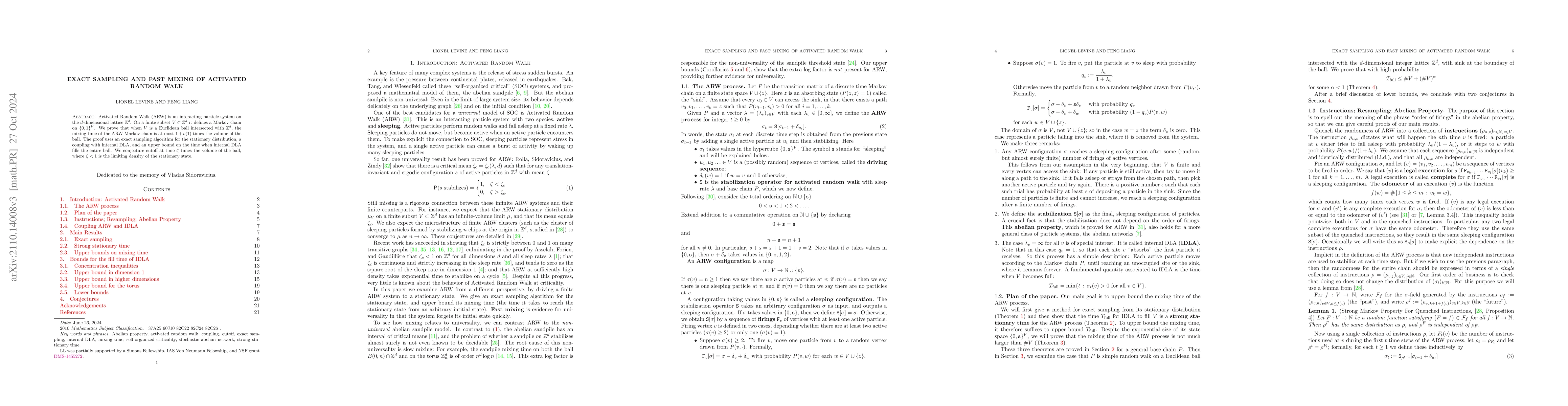 Thumbnail for Exact sampling and fast mixing of Activated Random Walk