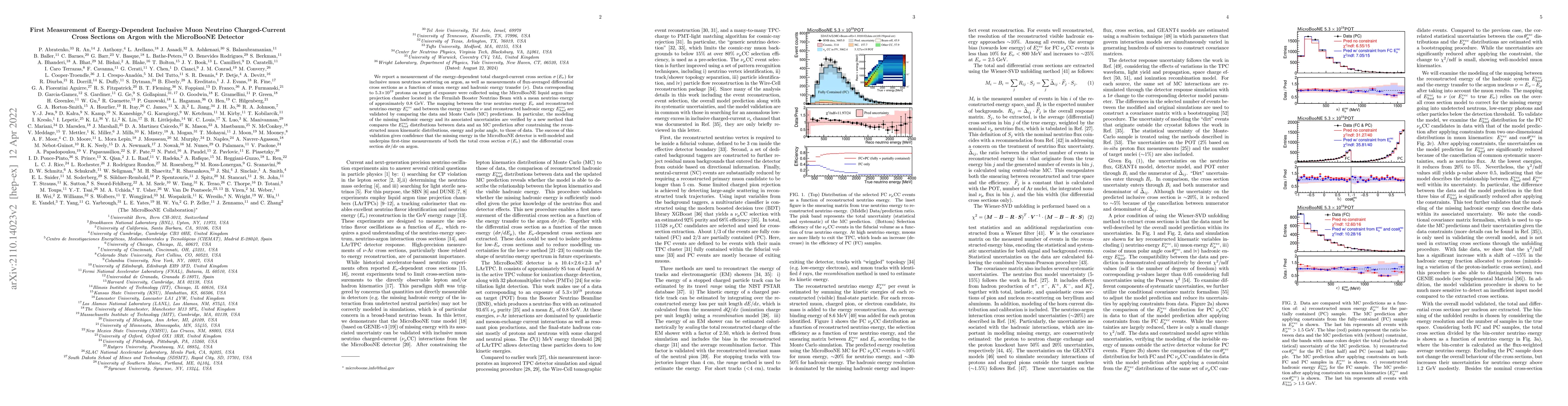 Thumbnail for First Measurement of Energy-Dependent Inclusive Muon Neutrino
  Charged-Current Cross Sections on Argon with the MicroBooNE Detector