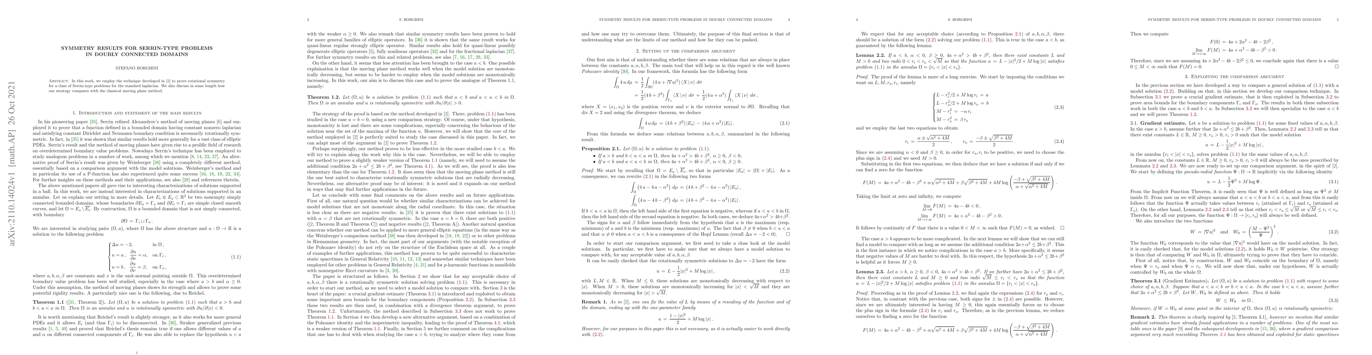 Thumbnail for Symmetry results for Serrin-type problems in doubly connected domains