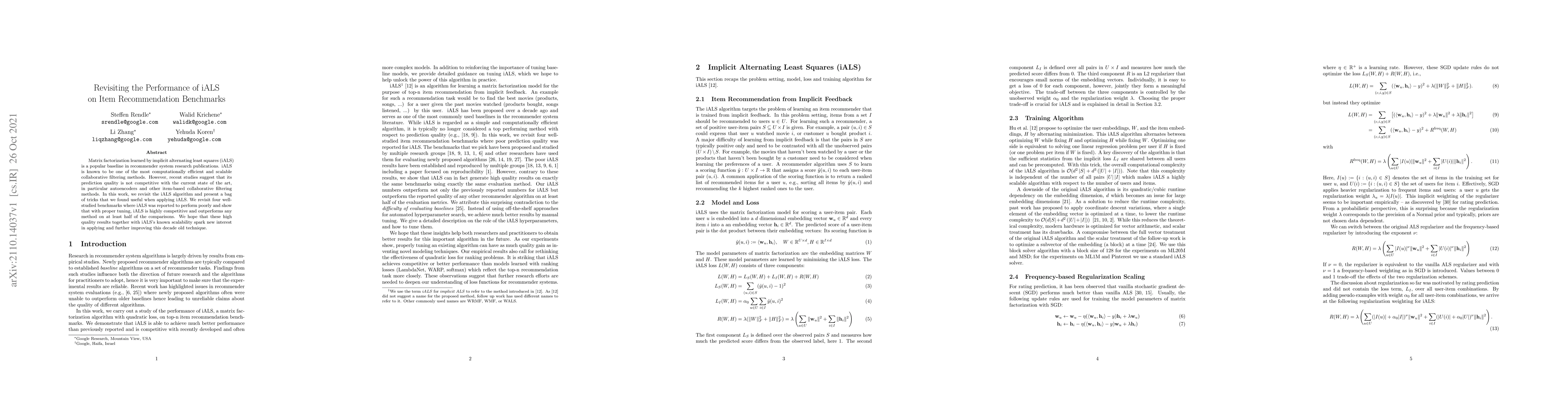 Thumbnail for Revisiting the Performance of iALS on Item Recommendation Benchmarks