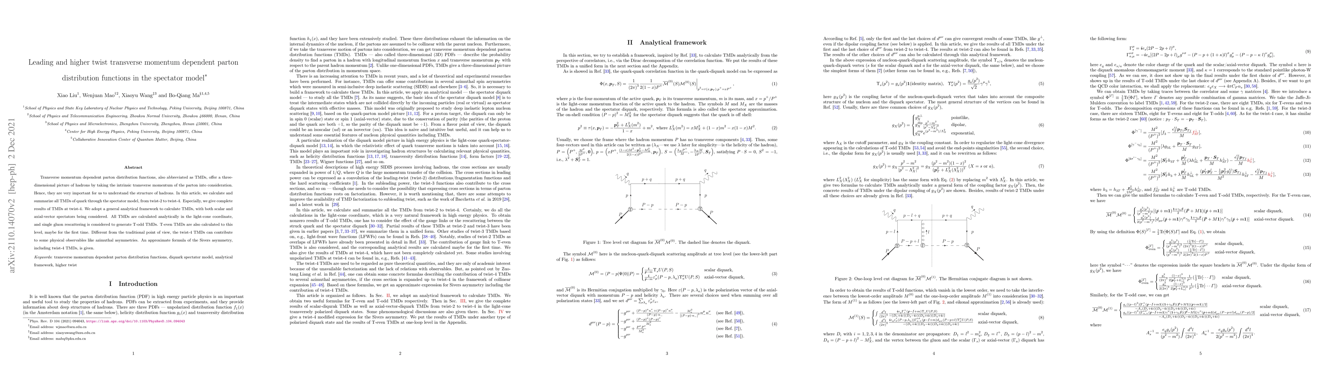 Thumbnail for Leading and higher twist transverse momentum dependent parton
  distribution functions in the spectator model