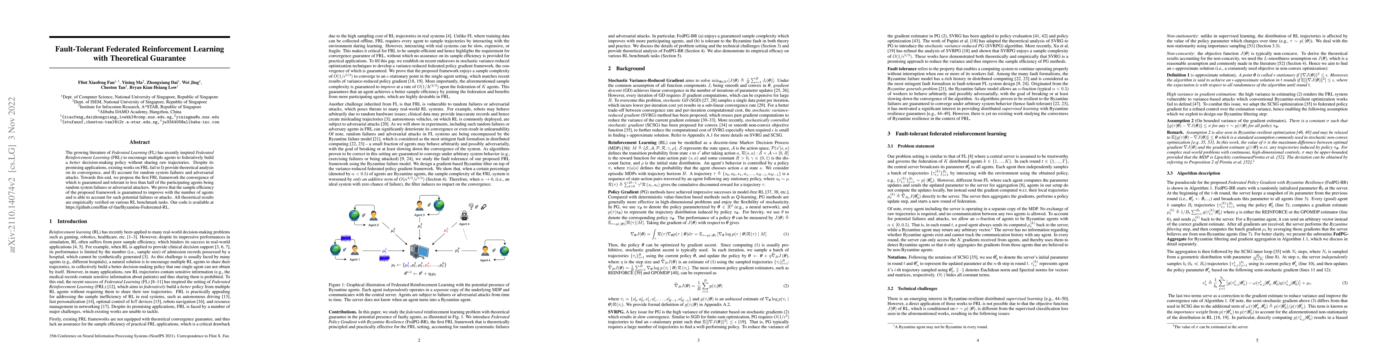 Thumbnail for Fault-Tolerant Federated Reinforcement Learning with Theoretical
  Guarantee