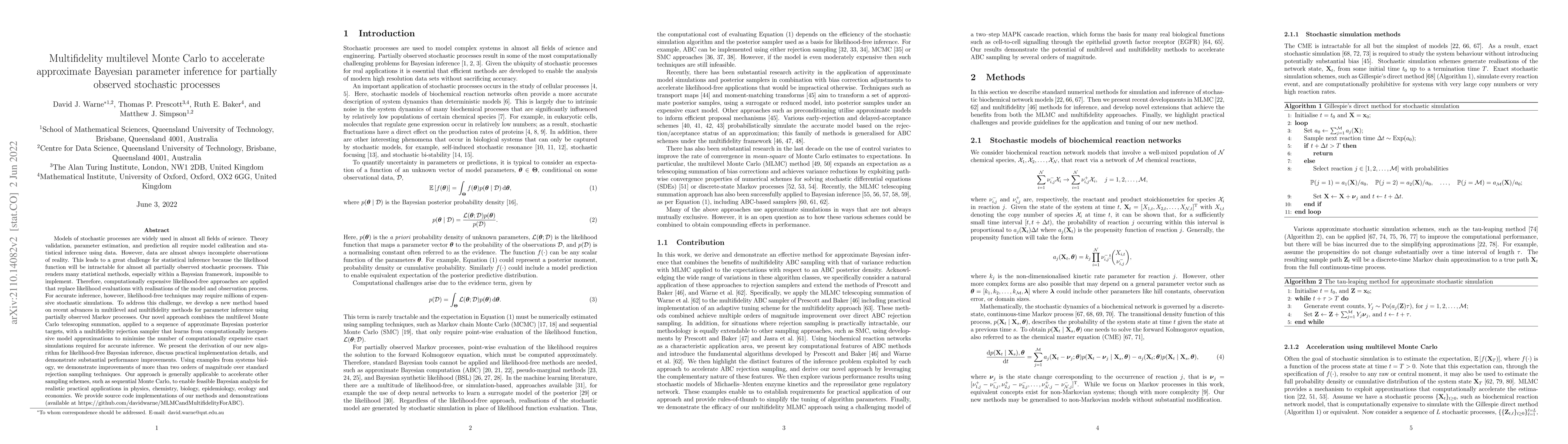 Thumbnail for Multifidelity multilevel Monte Carlo to accelerate approximate Bayesian
  parameter inference for partially observed stochastic processes