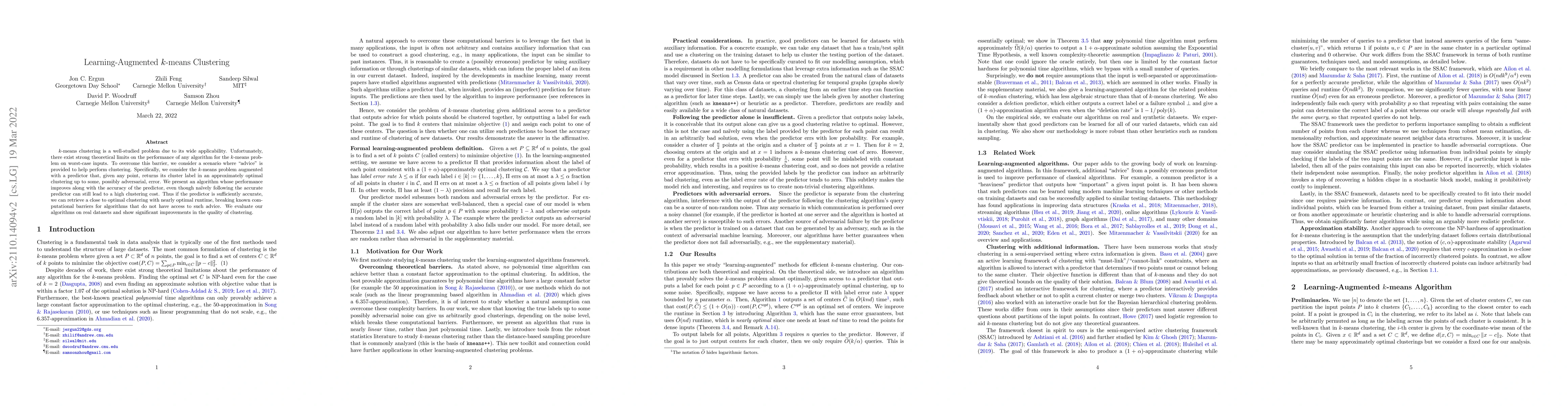 Thumbnail for Learning-Augmented $k$-means Clustering