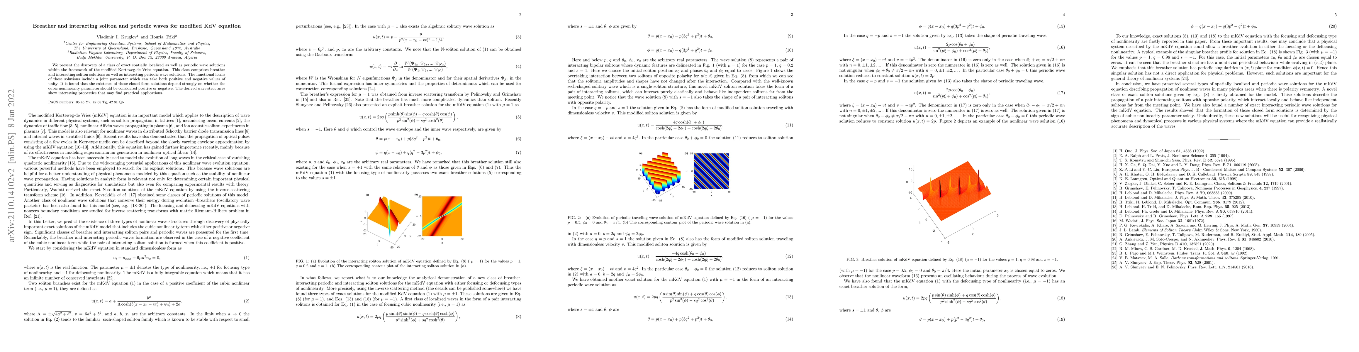 Thumbnail for Breather and interacting soliton and periodic waves for modified KdV
  equation