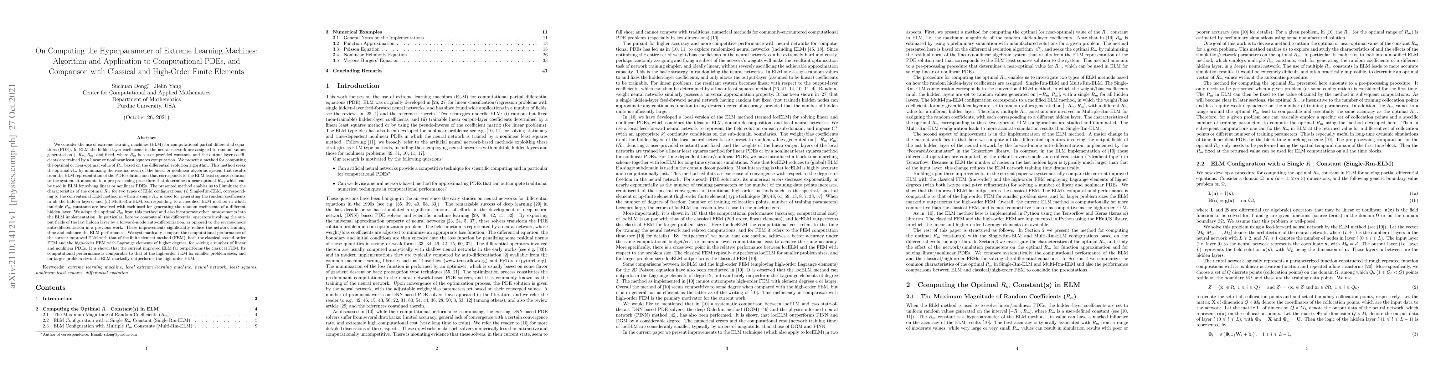 Thumbnail for On Computing the Hyperparameter of Extreme Learning Machines: Algorithm
  and Application to Computational PDEs, and Comparison with Classical and
  High-Order Finite Elements