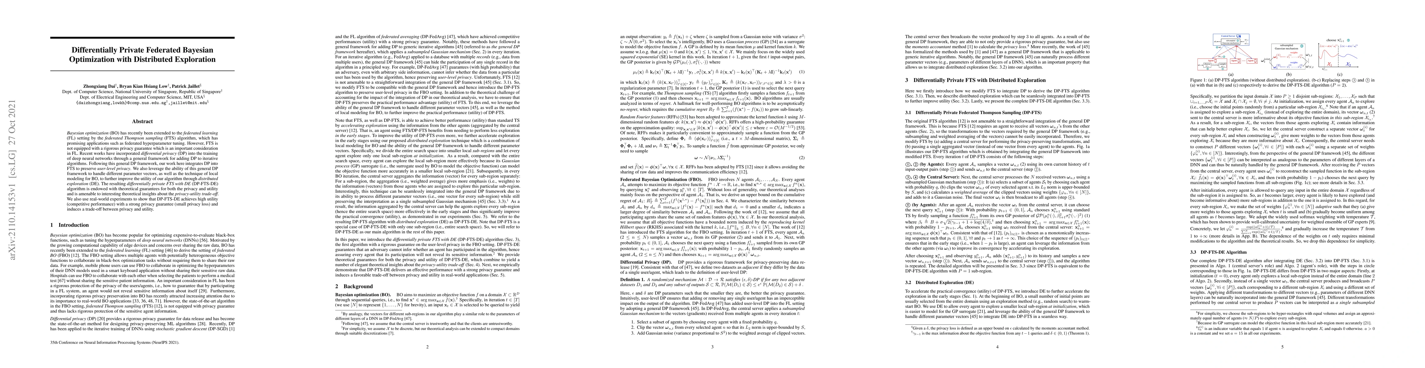 Thumbnail for Differentially Private Federated Bayesian Optimization with Distributed
  Exploration