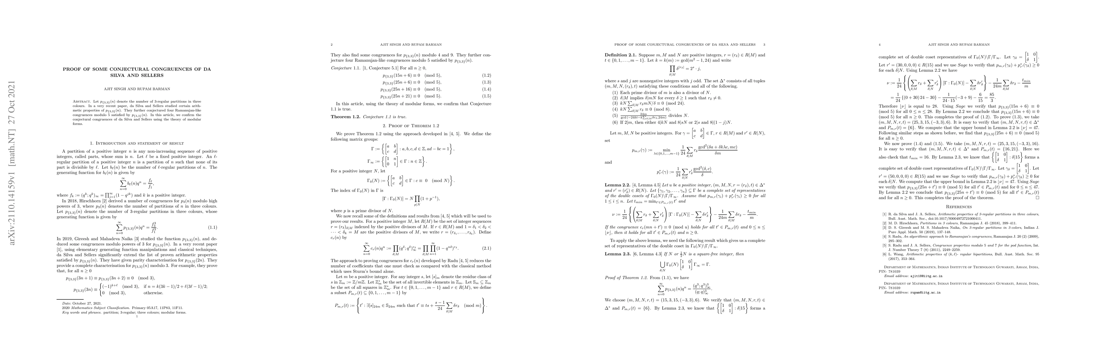 Thumbnail for Proof of some conjectural congruences of da Silva and Sellers