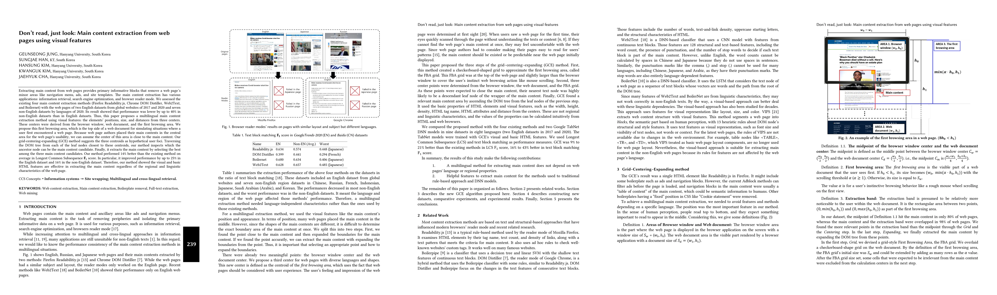 Thumbnail for Don't read, just look: Main content extraction from web pages using
  visual features