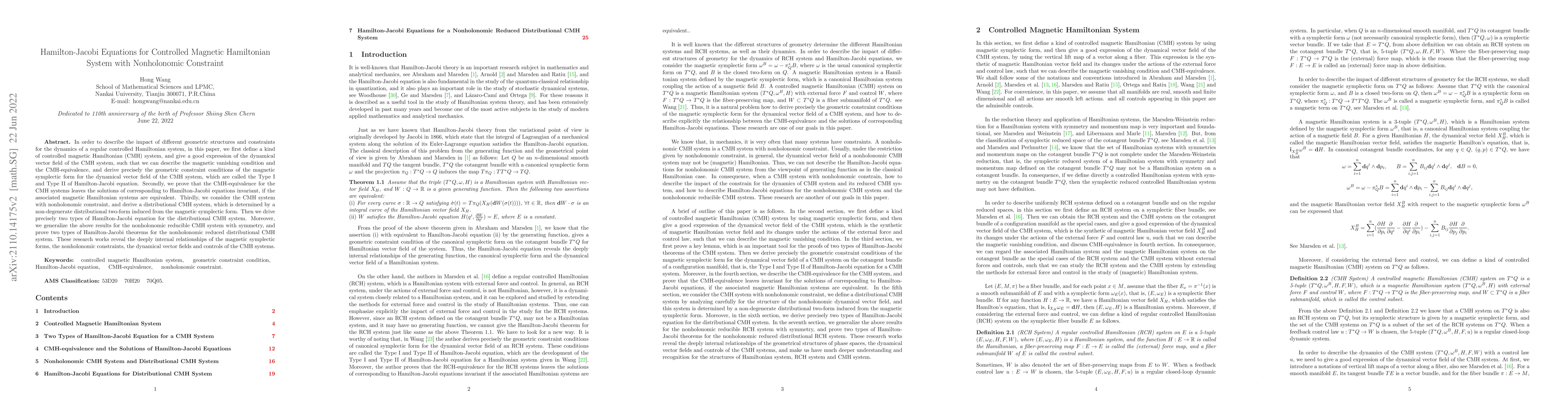 Thumbnail for Hamilton-Jacobi Equations of Controlled Magnetic Hamiltonian System with
  Nonholonomic Constraint