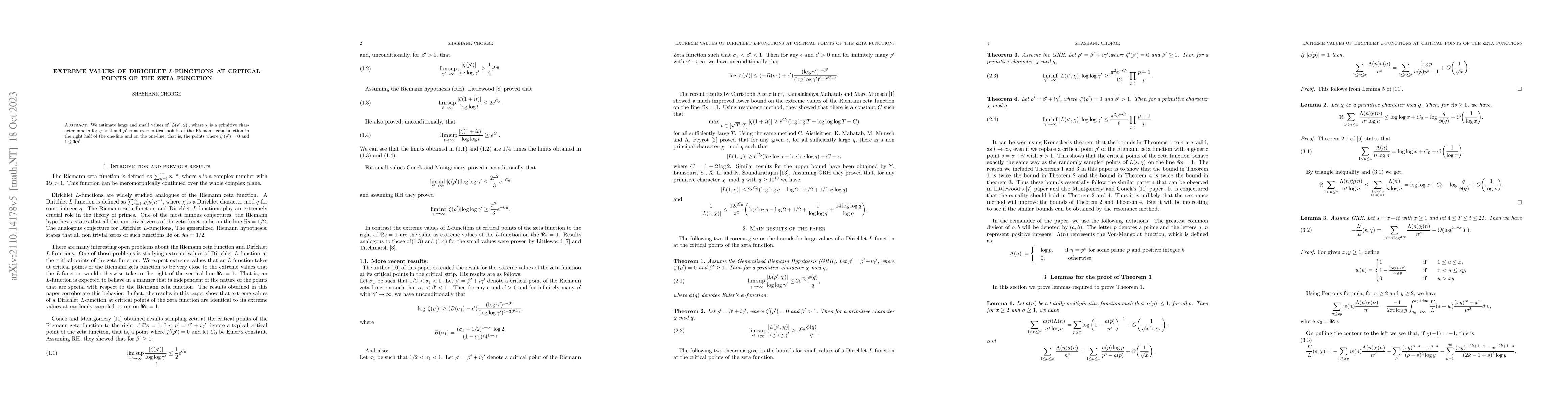 Thumbnail for Extreme values of the Dirichlet $L$-functions at the critical points of
  the Riemann zeta function