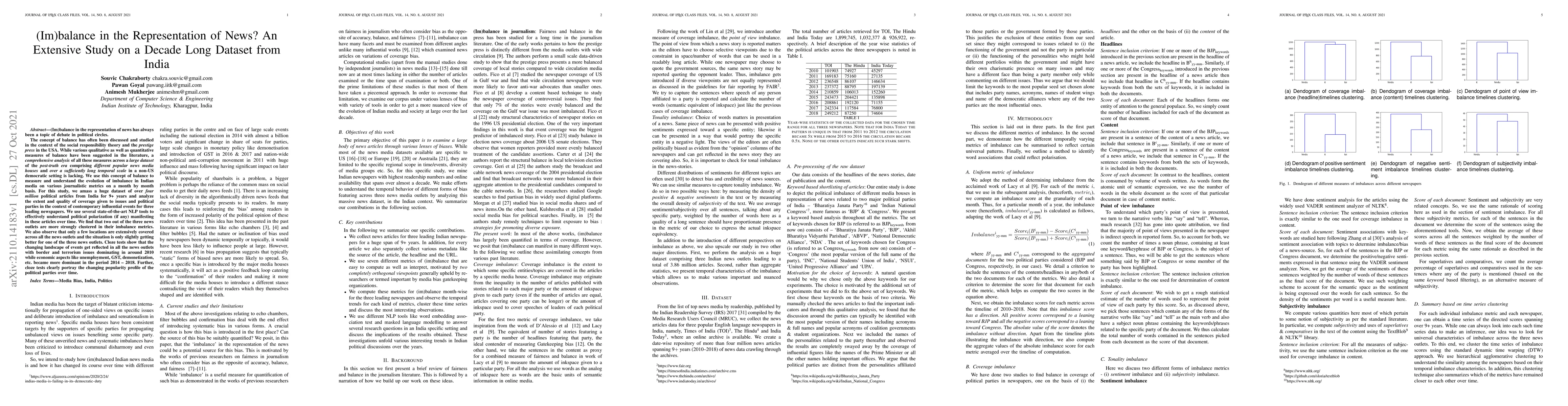 Thumbnail for (Im)balance in the Representation of News? An Extensive Study on a
  Decade Long Dataset from India
