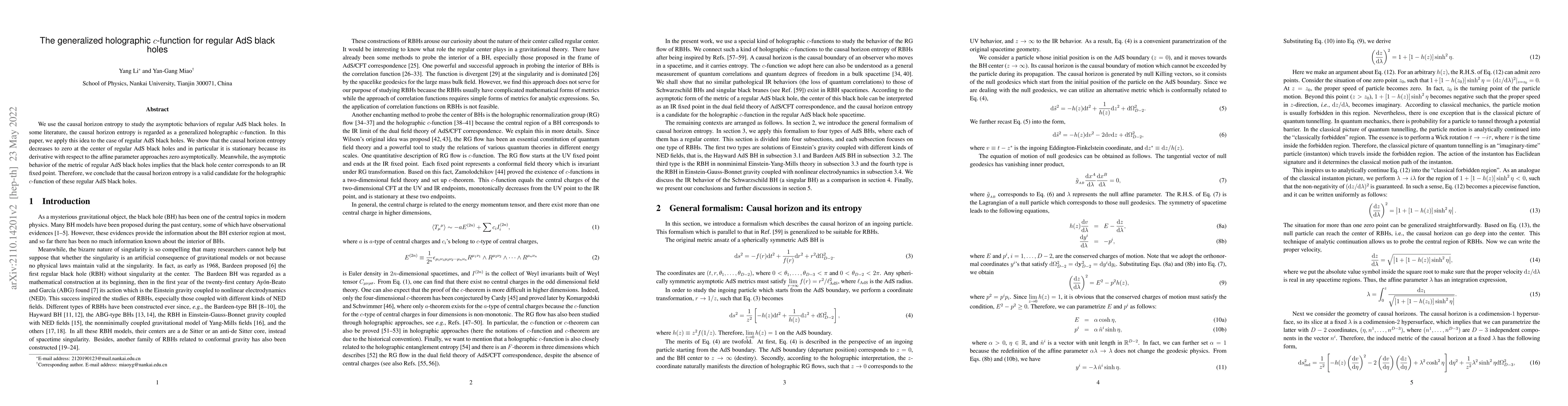 Thumbnail for The generalized holographic $c$-function for regular AdS black holes