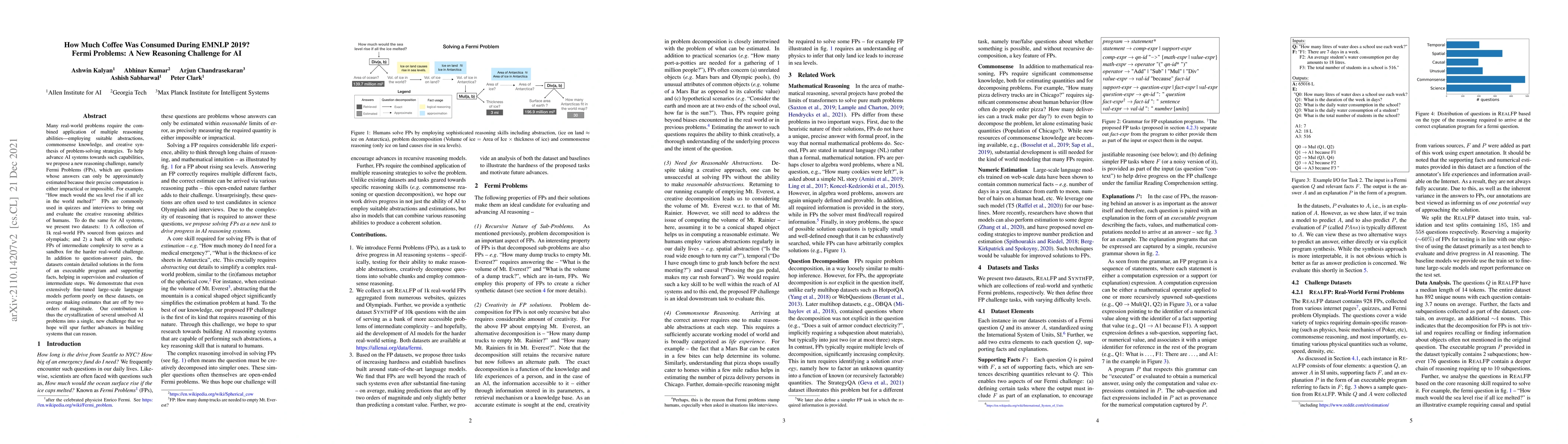 Thumbnail for How Much Coffee Was Consumed During EMNLP 2019? Fermi Problems: A New
  Reasoning Challenge for AI