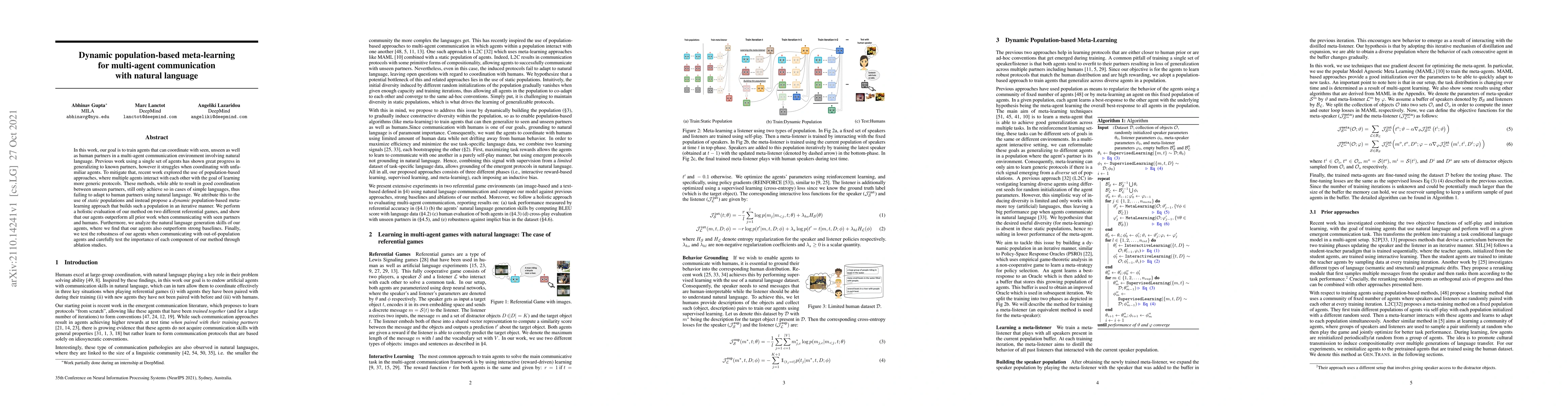 Thumbnail for Dynamic population-based meta-learning for multi-agent communication
  with natural language