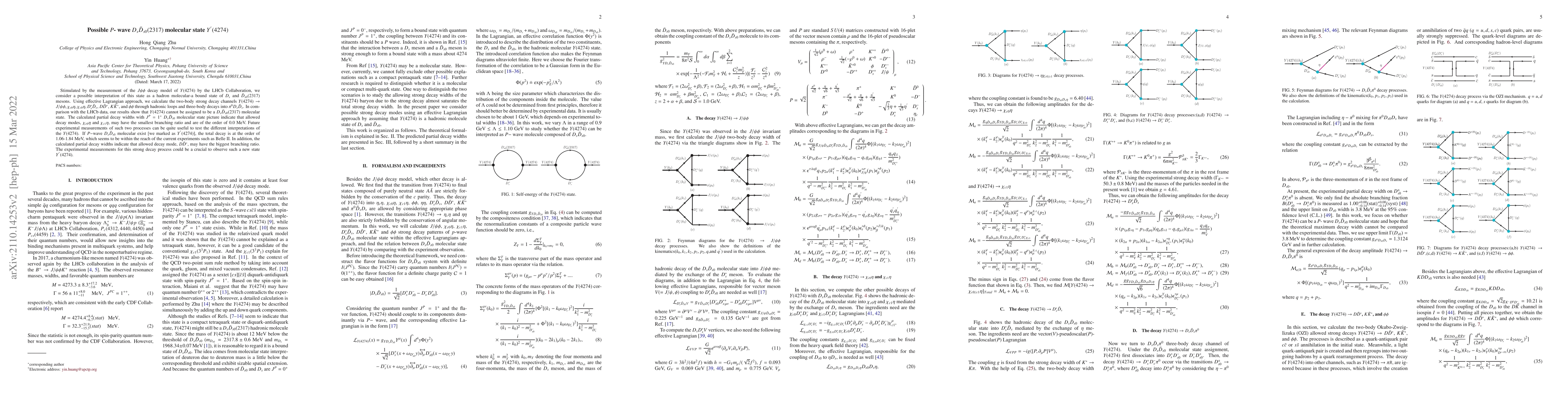 Thumbnail for Possible $P$- wave $D_s\bar{D}_{s0}(2317)$ molecular state $Y^{'}(4274)$