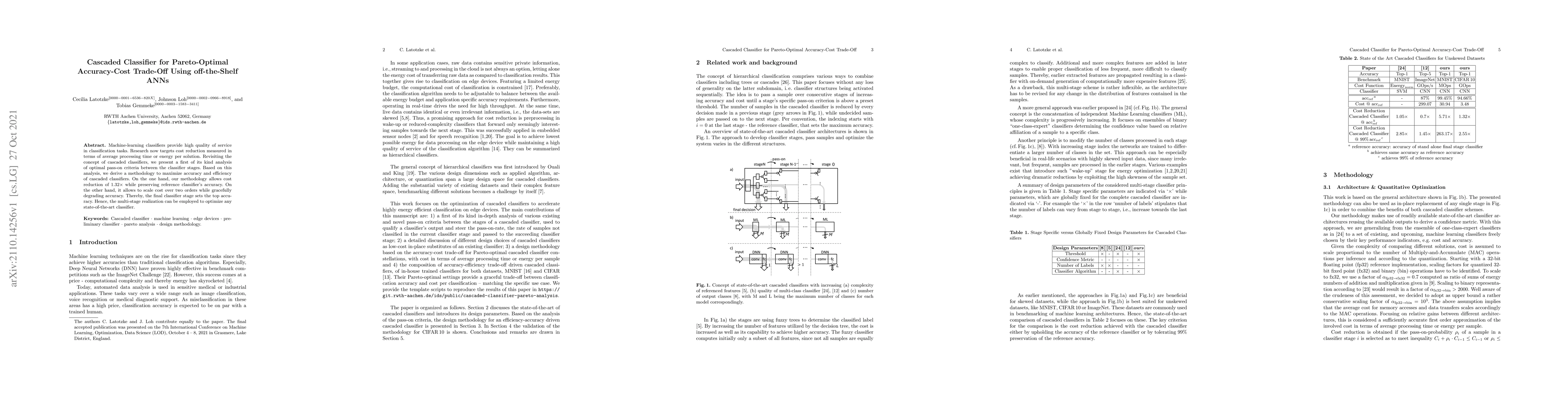 Thumbnail for Cascaded Classifier for Pareto-Optimal Accuracy-Cost Trade-Off Using
  off-the-Shelf ANNs
