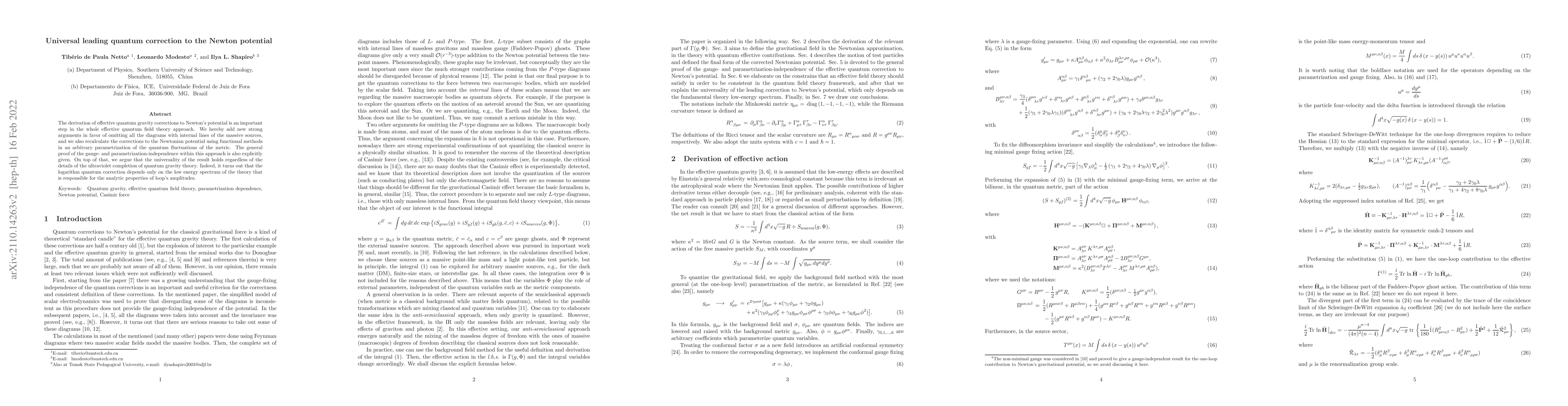 Thumbnail for Universal leading quantum correction to the Newton potential
