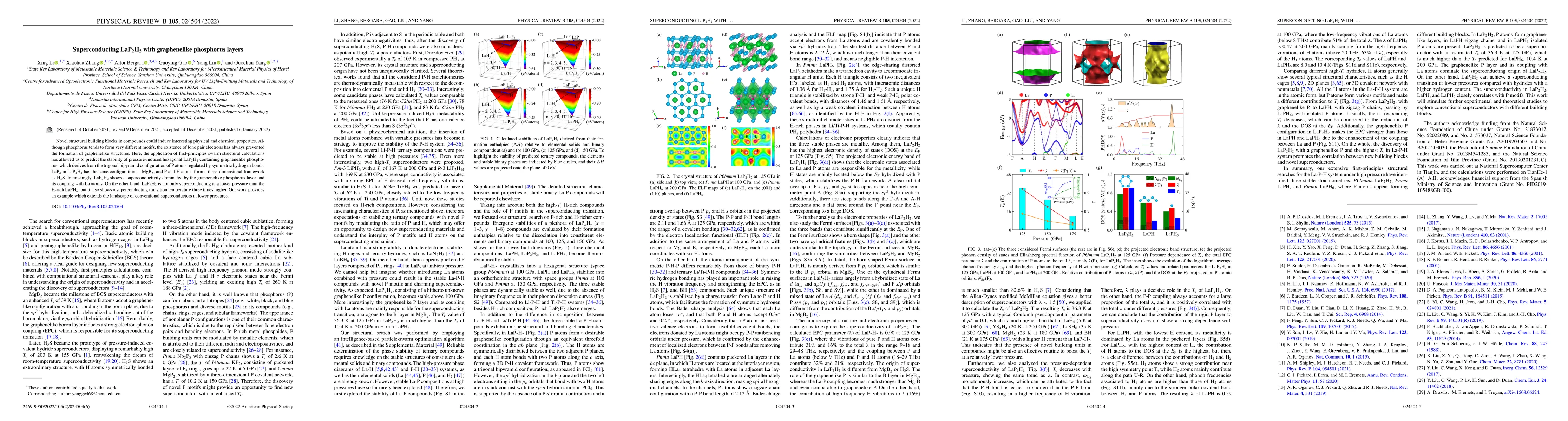 Thumbnail for Superconducting LaP2H2 with graphenelike phosphorus layers