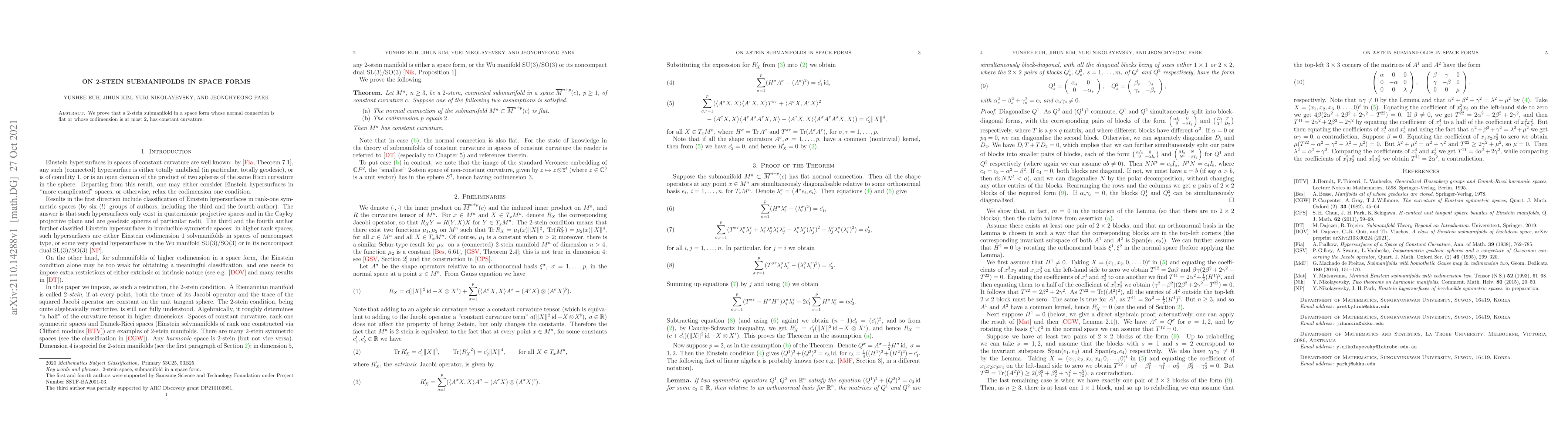 Thumbnail for On 2-stein submanifolds in space forms