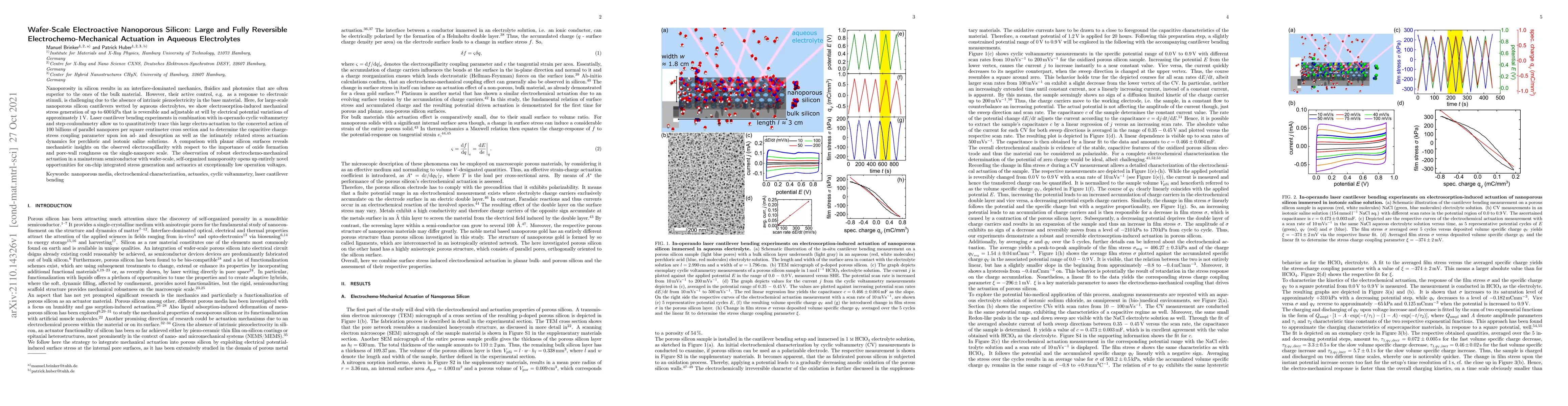Thumbnail for Wafer-Scale Electroactive Nanoporous Silicon: Large and Fully Reversible
  Electrochemo-Mechanical Actuation in Aqueous Electrolytes