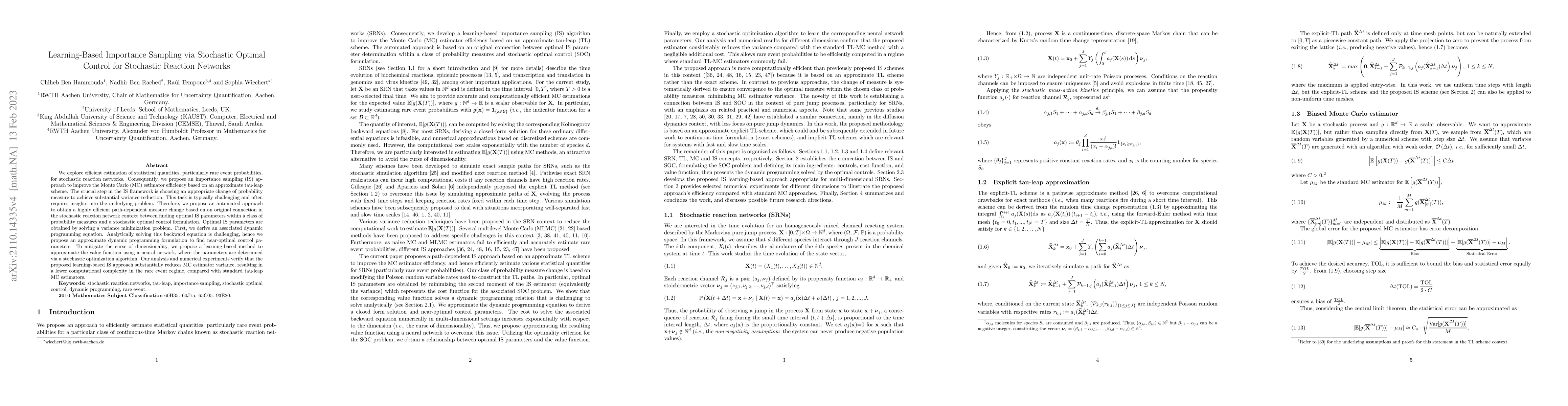 Thumbnail for Learning-Based Importance Sampling via Stochastic Optimal Control for
  Stochastic Reaction Networks