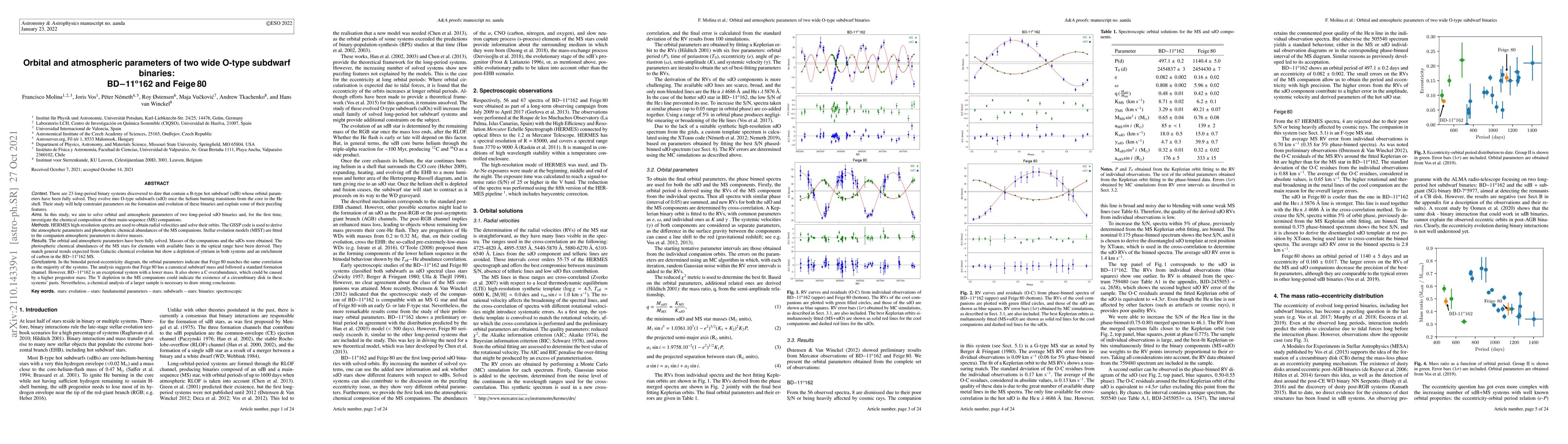 Thumbnail for Orbital and atmospheric parameters of two wide O-type subdwarf binaries:
  BD$-$11$^{\rm{o}}$162 and Feige 80
