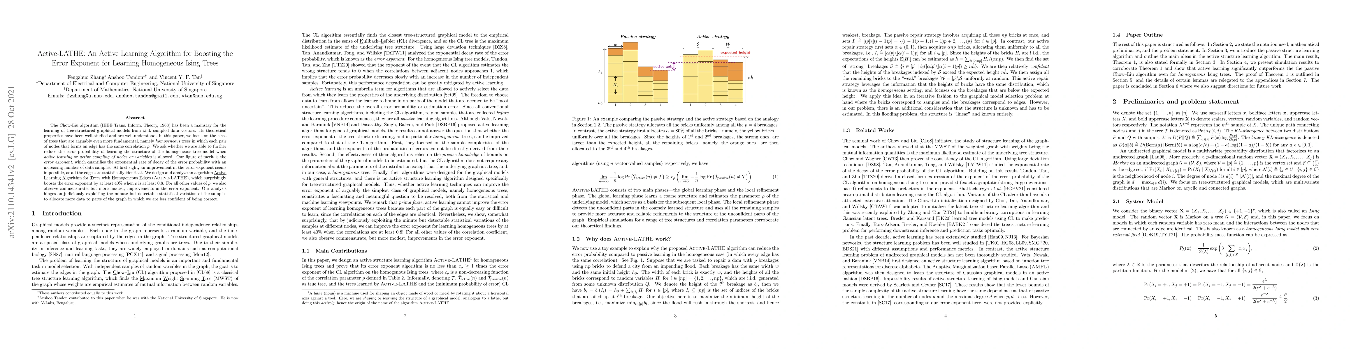 Thumbnail for Active-LATHE: An Active Learning Algorithm for Boosting the Error
  Exponent for Learning Homogeneous Ising Trees