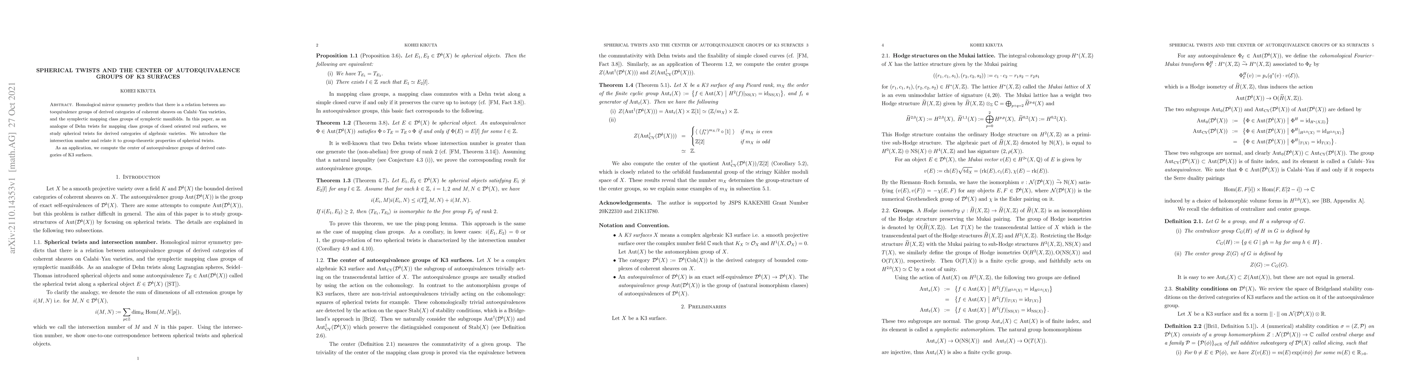 Thumbnail for Spherical twists and the center of autoequivalence groups of K3 surfaces