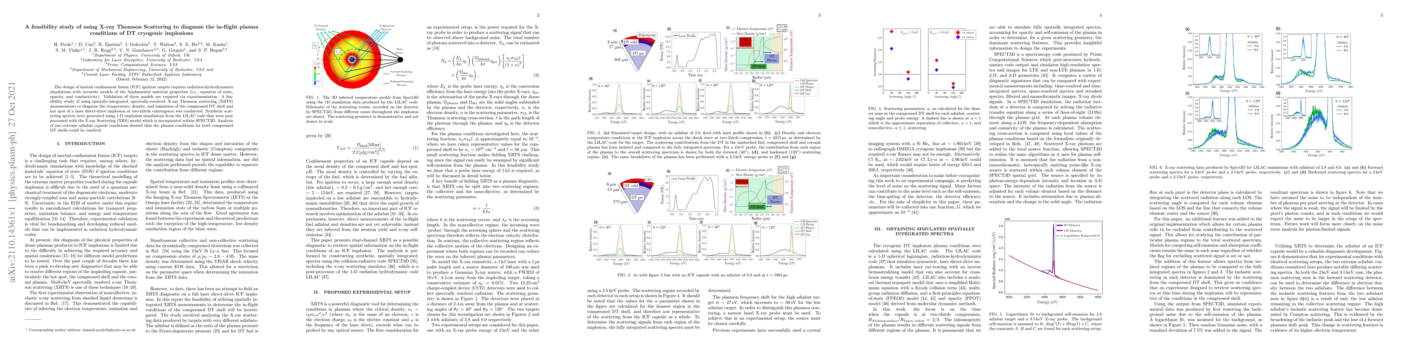 Thumbnail for A feasibility study of using X-ray Thomson Scattering to diagnose the
  in-flight plasma conditions of DT cryogenic implosions