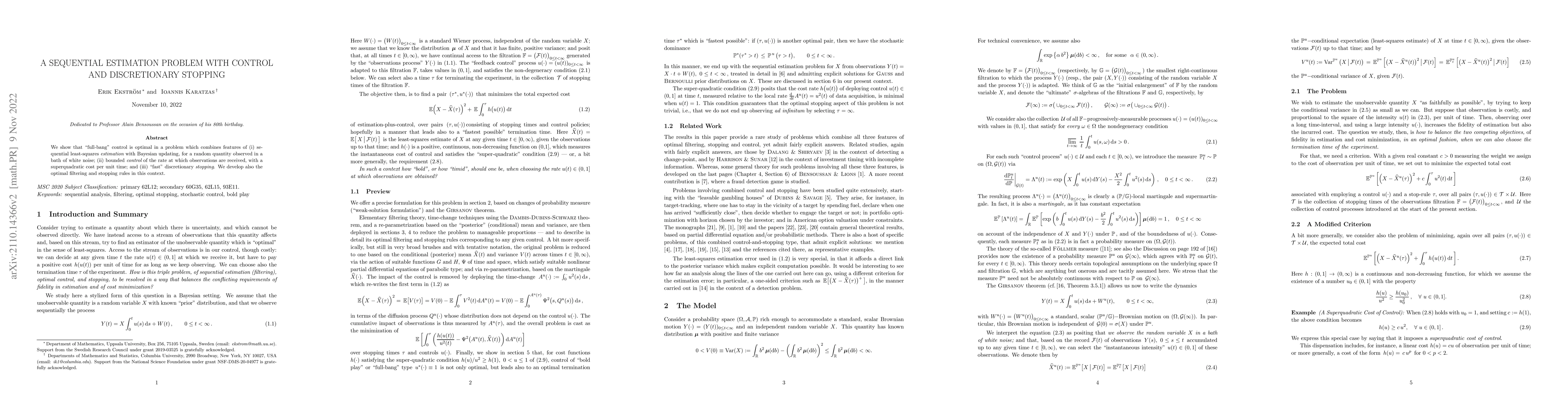 Thumbnail for A sequential estimation problem with control and discretionary stopping