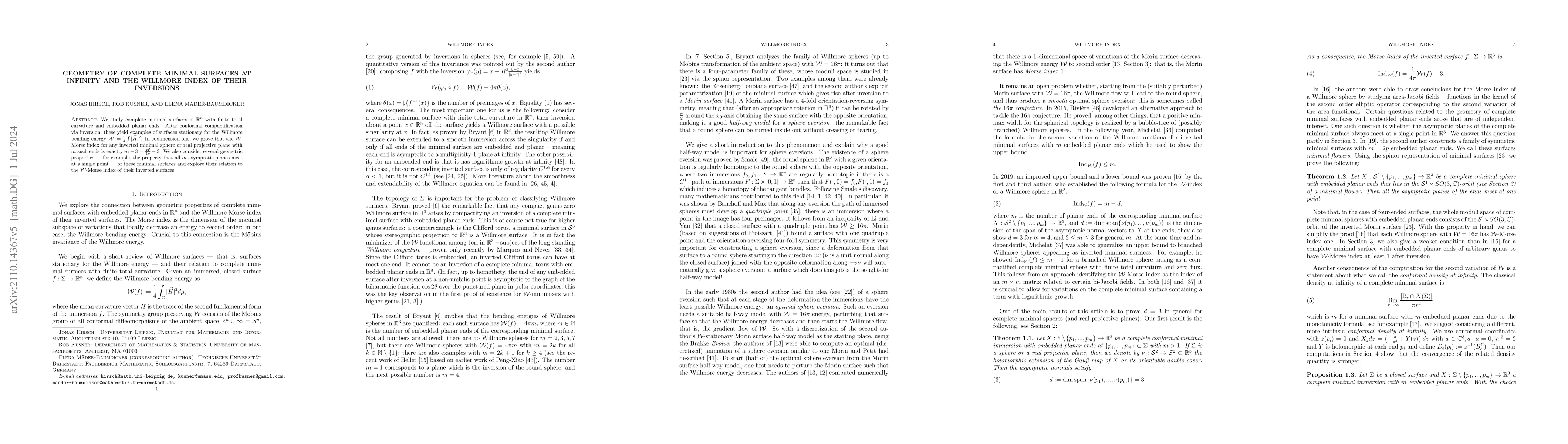 Thumbnail for Geometry of complete minimal surfaces at infinity and the Willmore index
  of their inversions