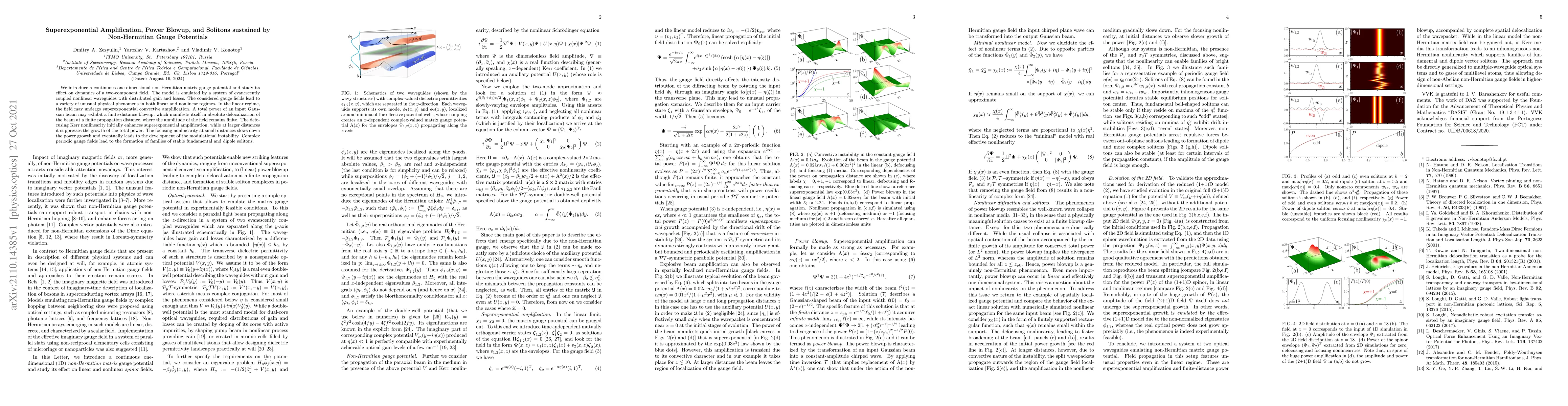 Thumbnail for Superexponential amplification, power blowup, and solitons sustained by
  non-Hermitian gauge potentials