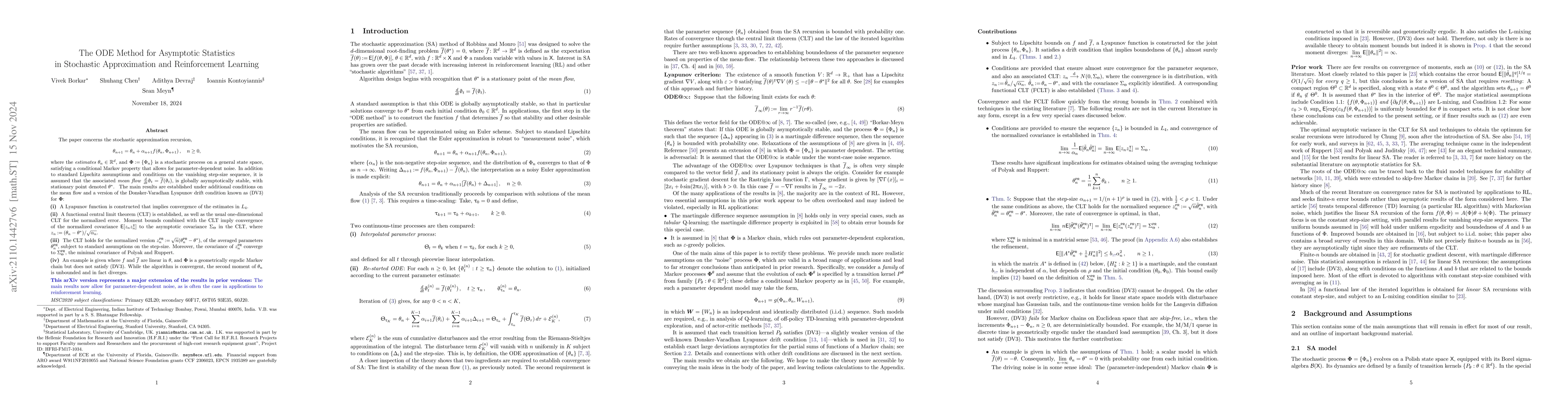 Thumbnail for The ODE Method for Asymptotic Statistics in Stochastic Approximation and
  Reinforcement Learning