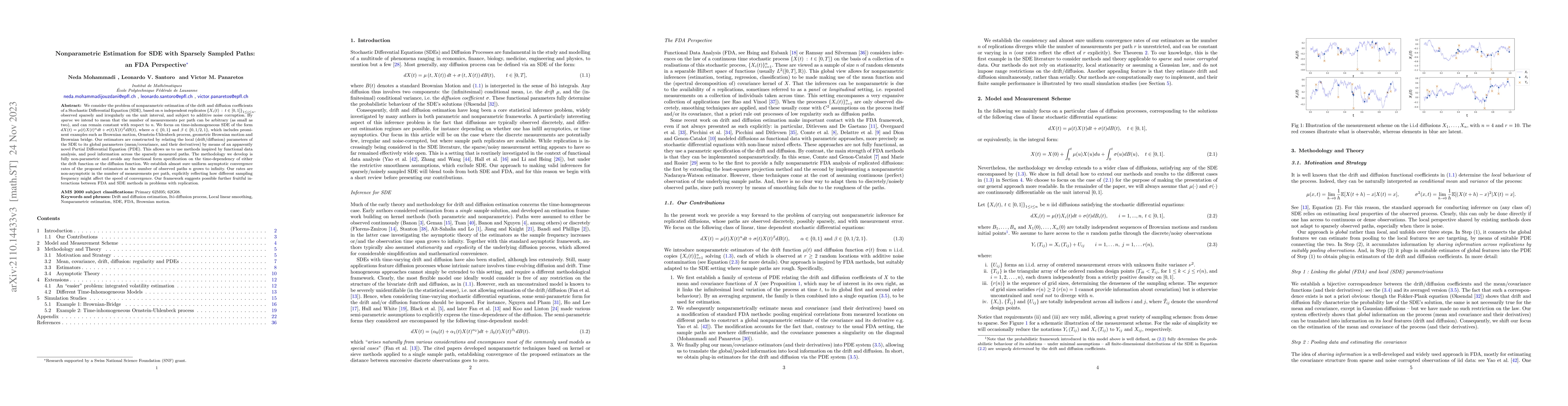 Thumbnail for Nonparametric Estimation for SDE with Sparsely Sampled Paths: an FDA
  Perspective