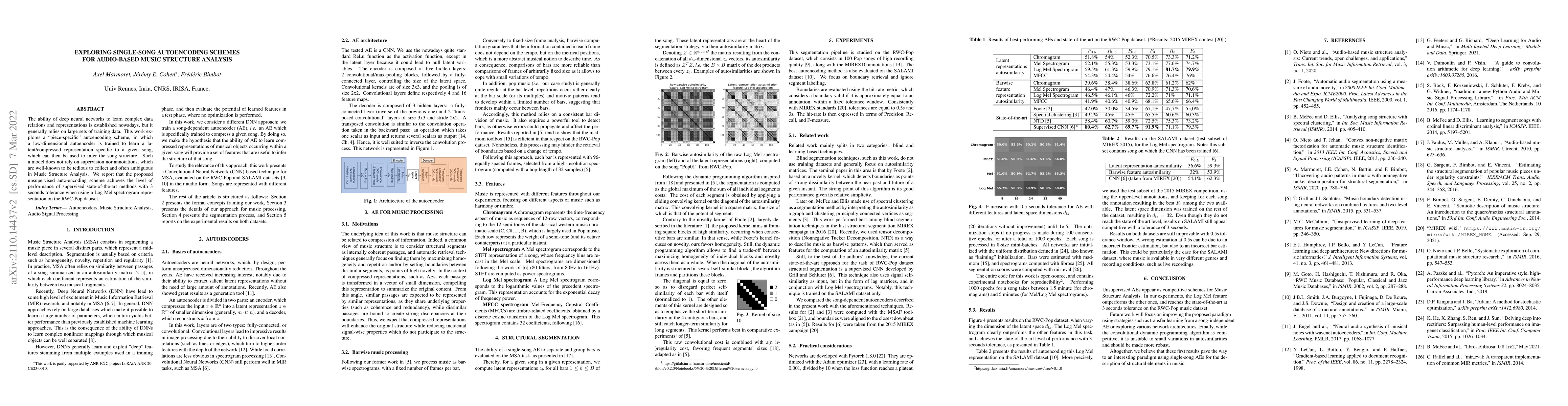Thumbnail for Exploring single-song autoencoding schemes for audio-based music
  structure analysis