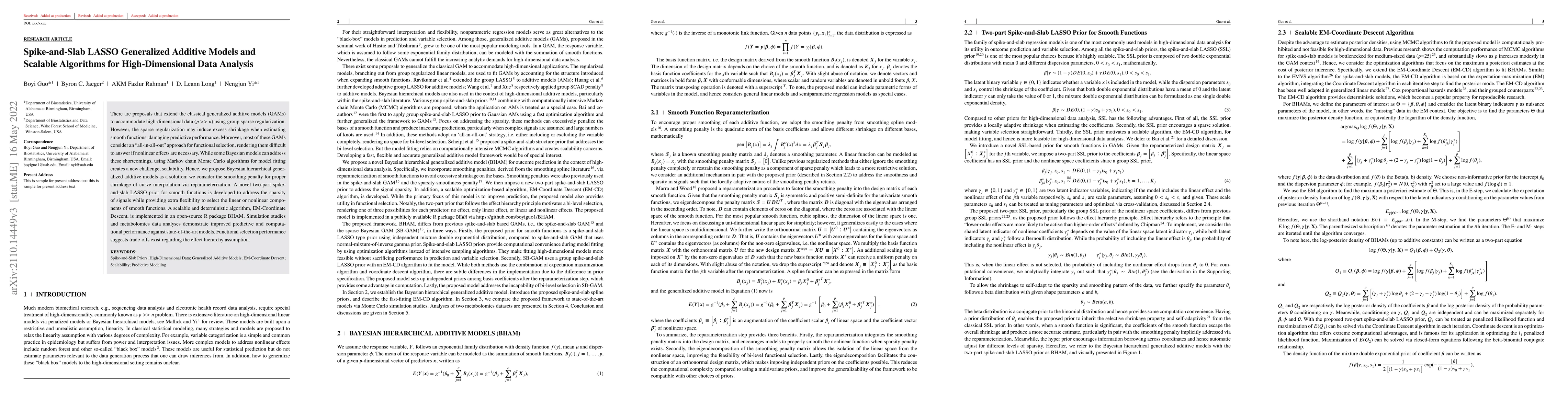Thumbnail for Spike-and-Slab LASSO Generalized Additive Models and Scalable Algorithms
  for High-Dimensional Data Analysis