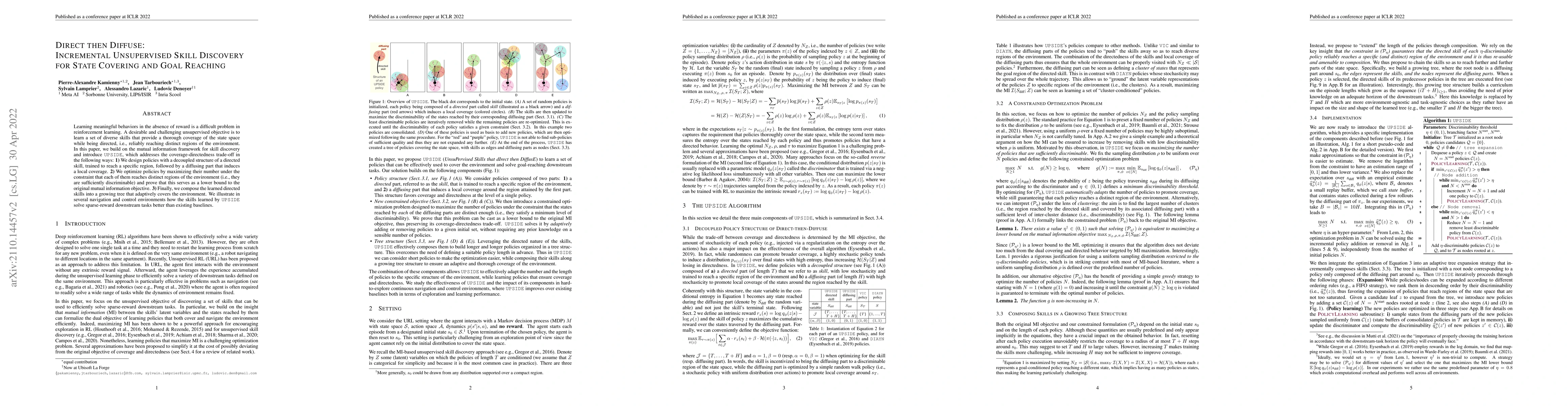 Thumbnail for Direct then Diffuse: Incremental Unsupervised Skill Discovery for State
  Covering and Goal Reaching