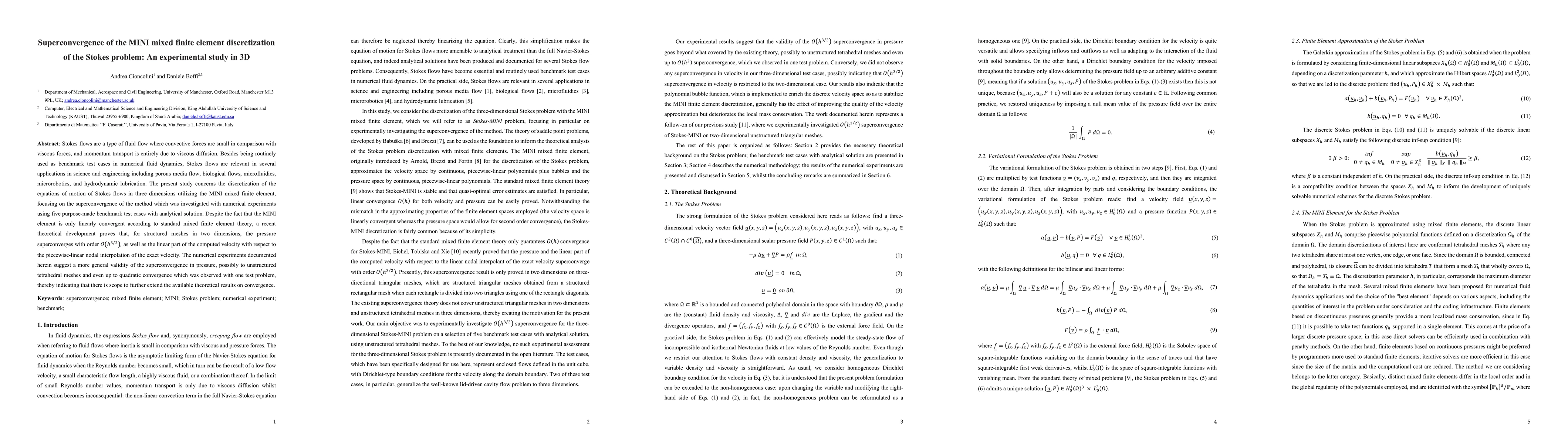 Thumbnail for Superconvergence of the MINI mixed finite element discretization of the
  Stokes problem: An experimental study in 3D