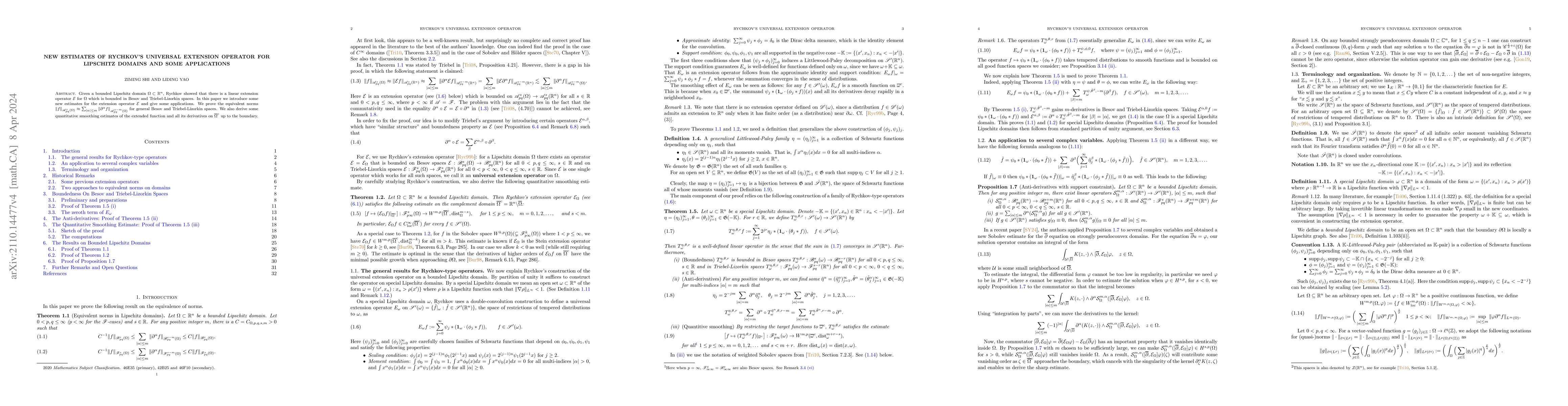 Thumbnail for New Estimates of Rychkov's Universal Extension Operator for Lipschitz
  Domains and Some Applications