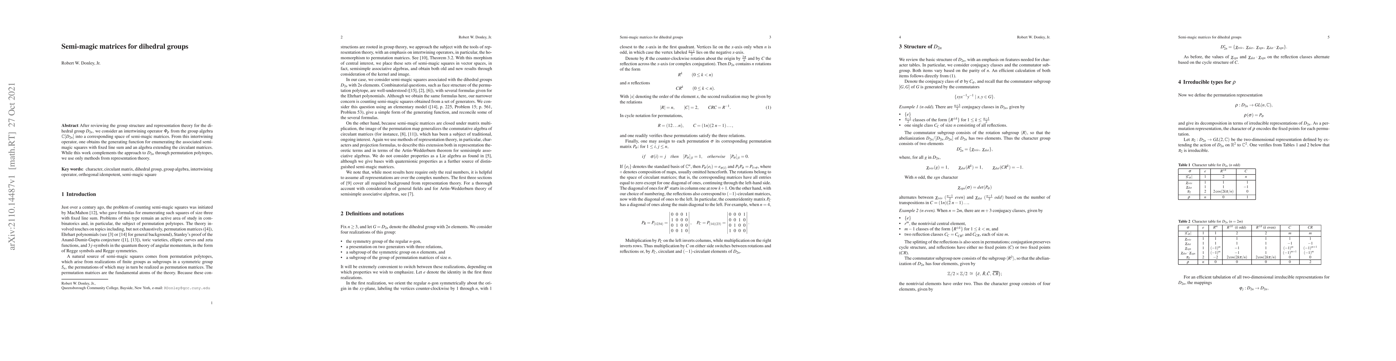 Thumbnail for Semi-magic matrices for dihedral groups