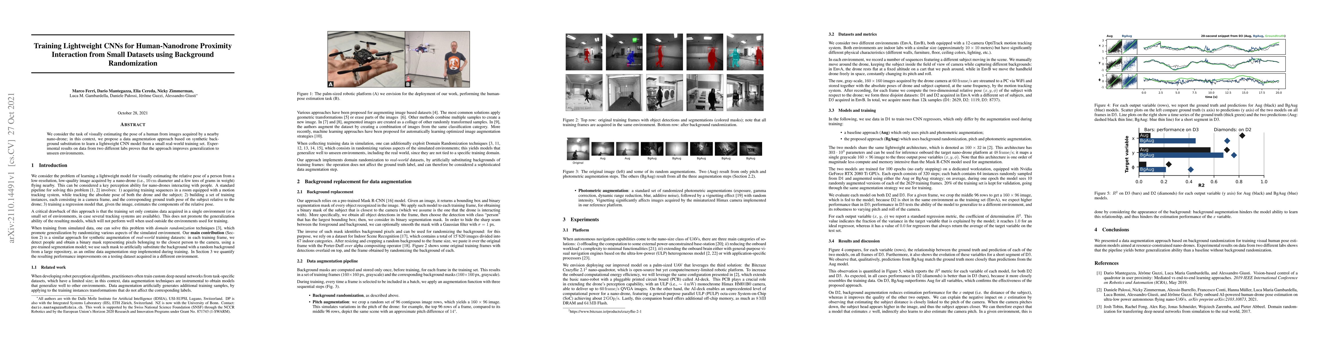Thumbnail for Training Lightweight CNNs for Human-Nanodrone Proximity Interaction from
  Small Datasets using Background Randomization