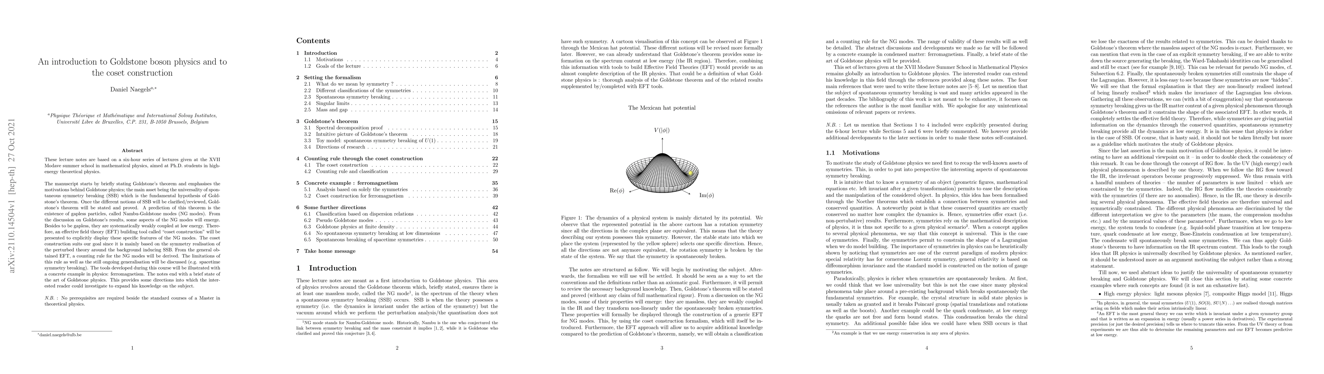 Thumbnail for An introduction to Goldstone boson physics and to the coset construction
