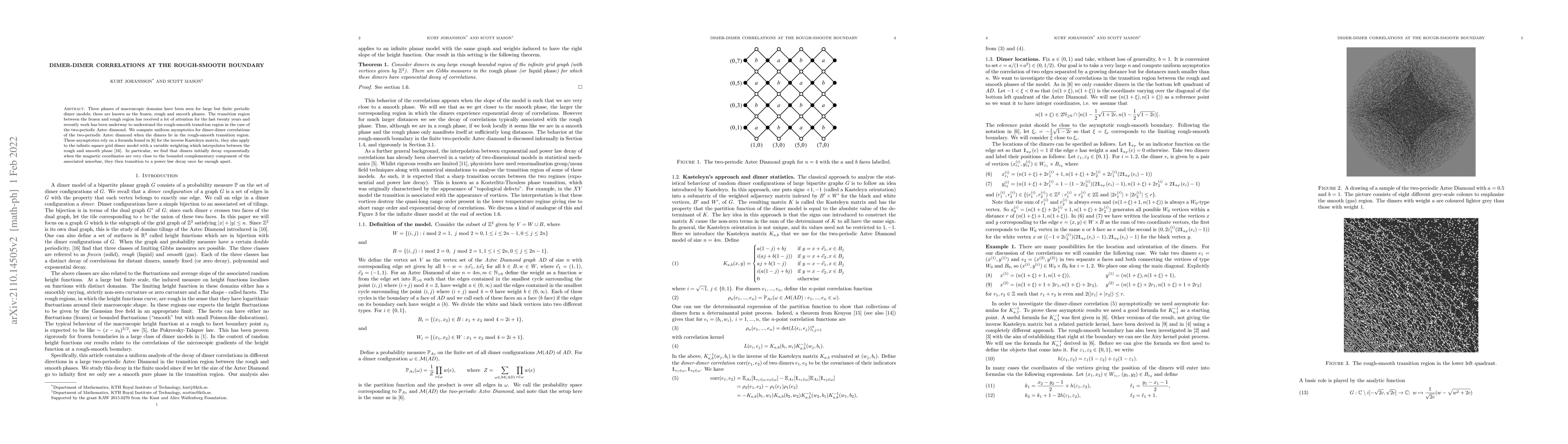 Thumbnail for Dimer-dimer correlations at the rough-smooth boundary