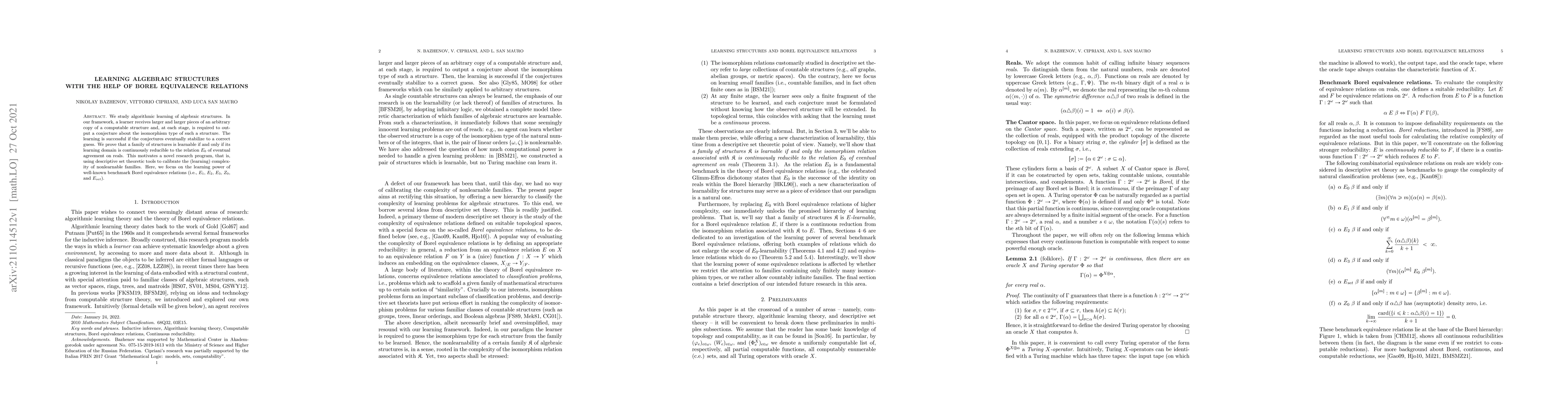 Thumbnail for Learning algebraic structures with the help of Borel equivalence
  relations