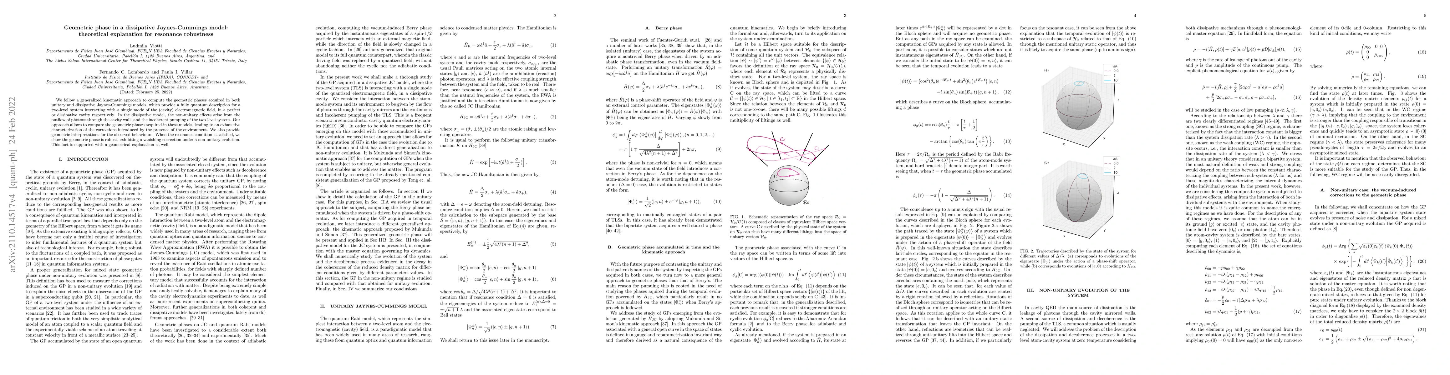 Thumbnail for Geometric phase in a dissipative Jaynes-Cummings model: theoretical
  explanation for resonance robustness