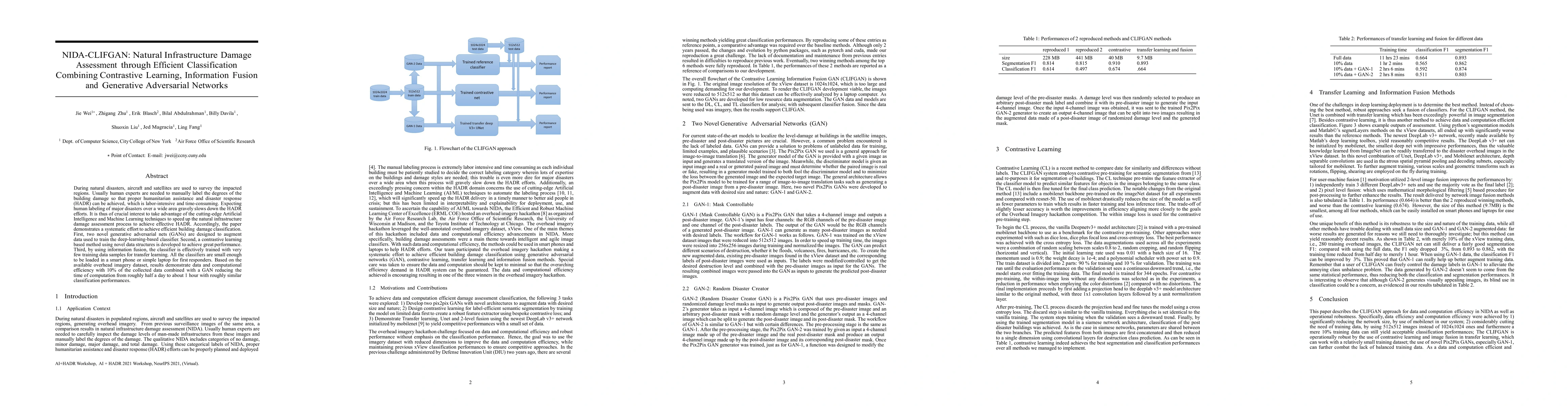 Thumbnail for NIDA-CLIFGAN: Natural Infrastructure Damage Assessment through Efficient
  Classification Combining Contrastive Learning, Information Fusion and
  Generative Adversarial Networks