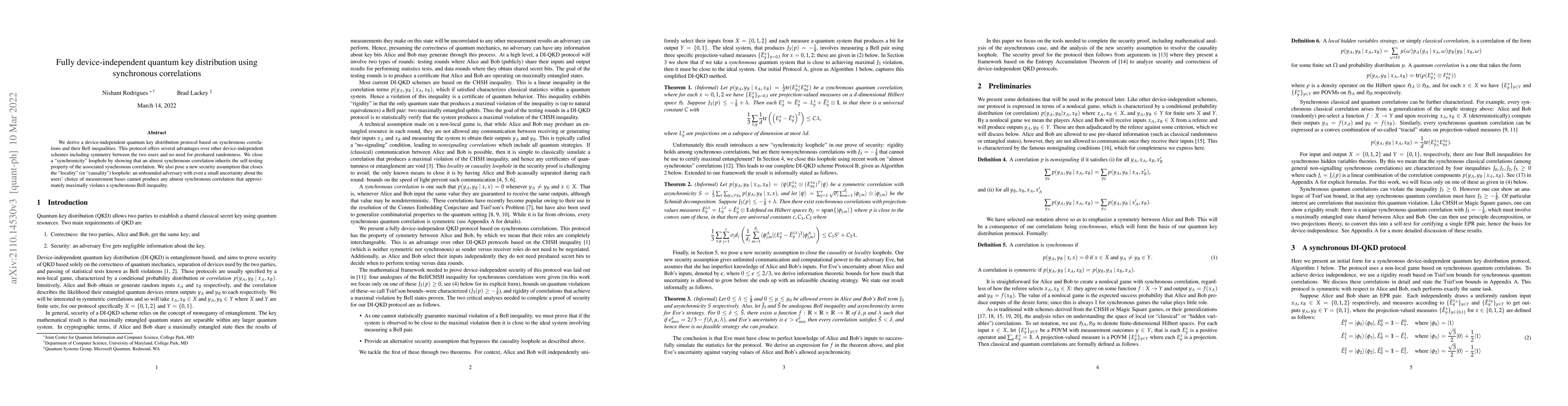 Thumbnail for Fully device-independent quantum key distribution using synchronous
  correlations